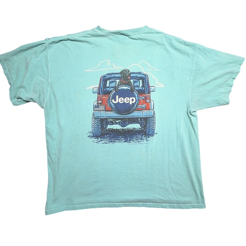 Comfort Colors Jeep Dog Graphic T-Shirt Mens 3XL Mint Green Heavyweight Cotton